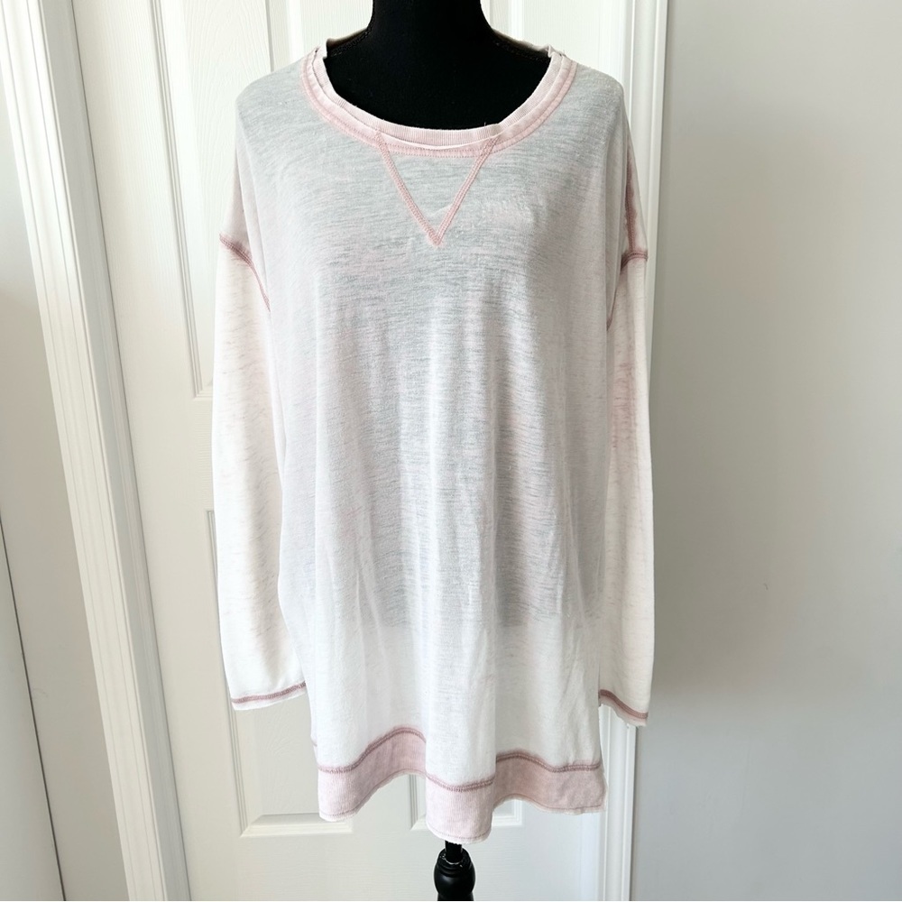 Z Supply Semi Sheer Oversized Distressed Lightweight Crew Neck Top with Slits